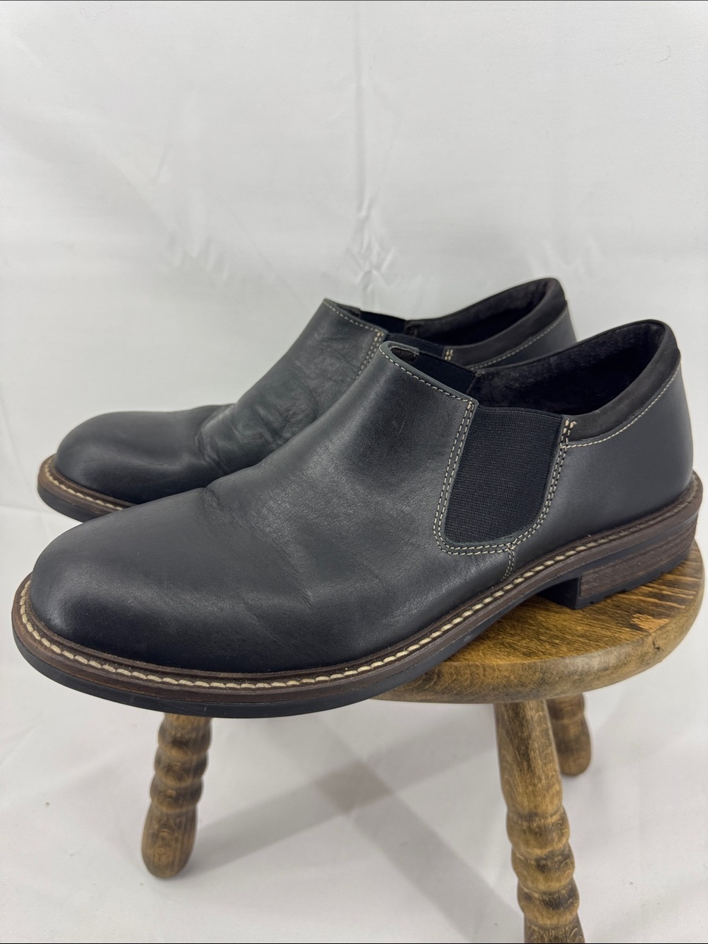 Naot Mens Director Black Leather Slip-On Dress Shoes, EU 41, US 8